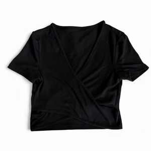 SHEIN Black Criss Cross Wrap Front Crop Top XS